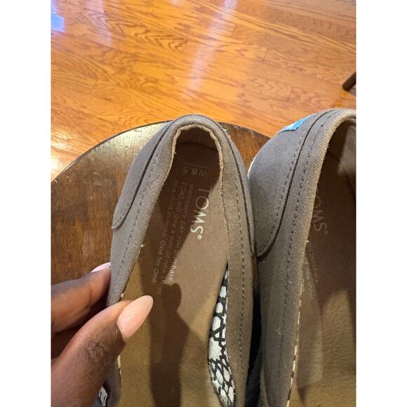TOMS Grey Canvas Peep Toe Espadrille Wedge Shoes - Size 8.5 - Picture 4 of 9